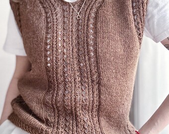 Knitting pattern - V-neck Vintage Inspired Vest Lace Knitted Tank Top (Winona Top, English download)