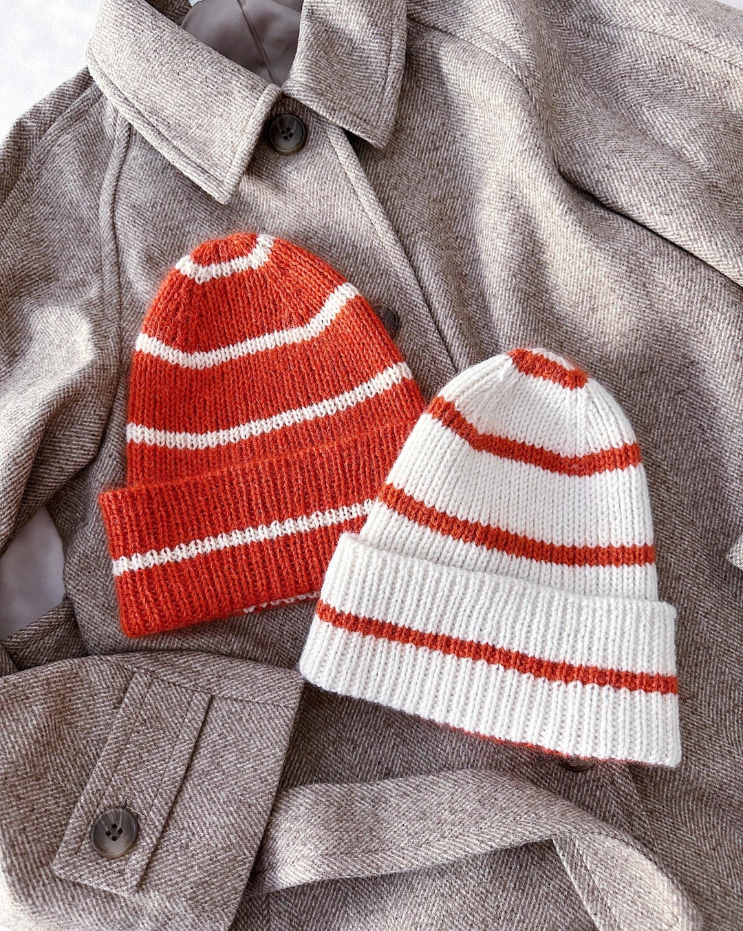Barred Hat Knitting Pattern: Unisex Striped Wool Family Beanie (PDF ...
