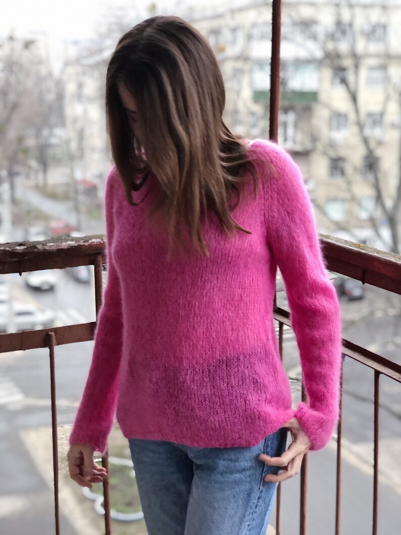 Mohair pullover Fuchsia mohair sweater Minimalist mohair | Etsy