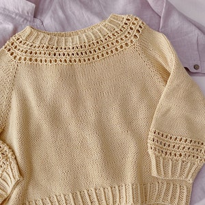 Knitting pattern Sunlit sweater Cotton sweater pattern Lace top down sweater pattern Easy raglan sweater pdf Oversized knit sweater pattern image 7