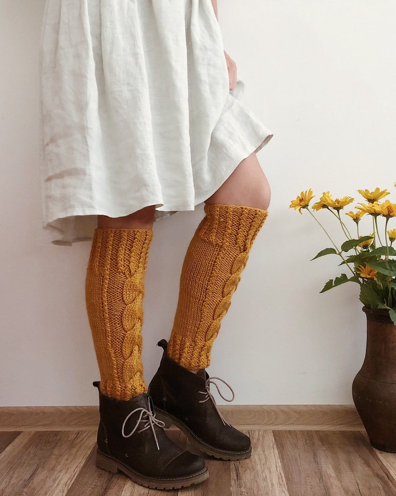 Mustard Natural Wool Leg Warmers Hand Knitted Cozy and Soft Etsy