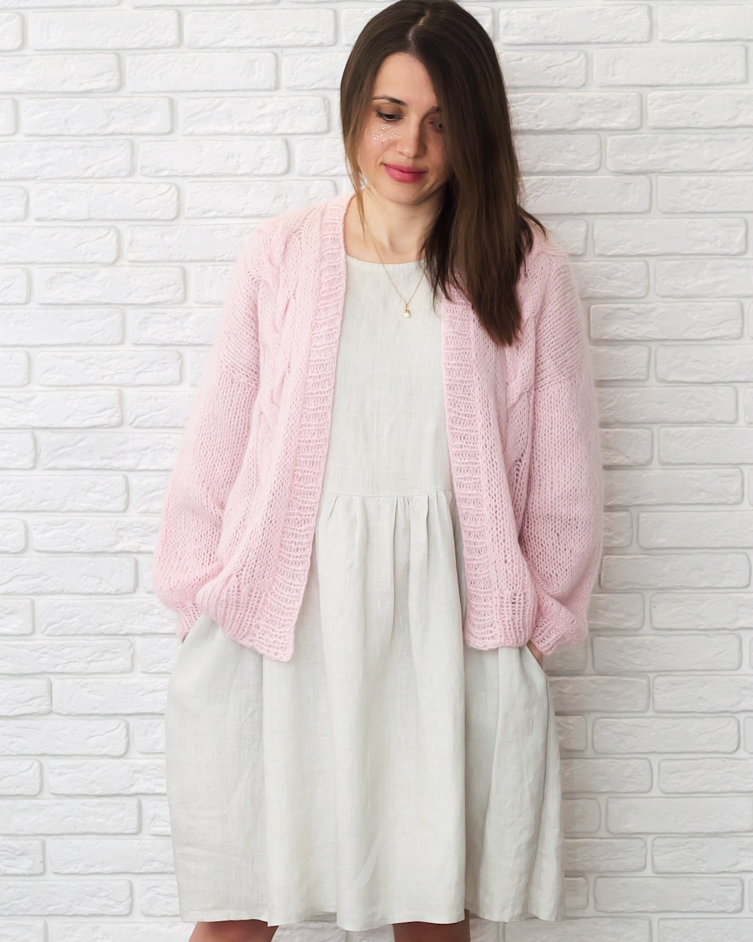 Grey mohair cardigan Chunky fluffy cardigan Women hand knitted Etsy