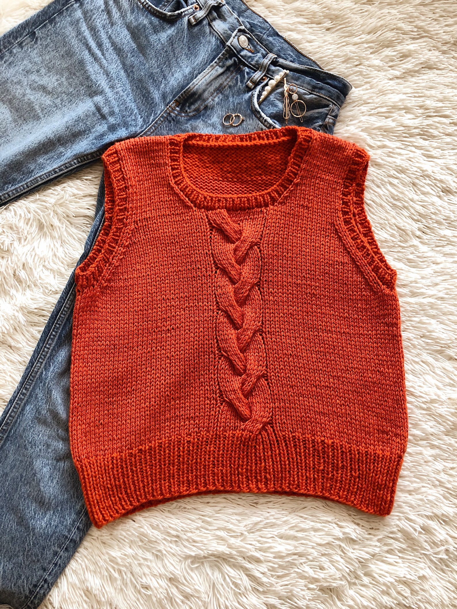 Burnt orange sweater vest Merino wool vest Pumkin vest Chunky Etsy