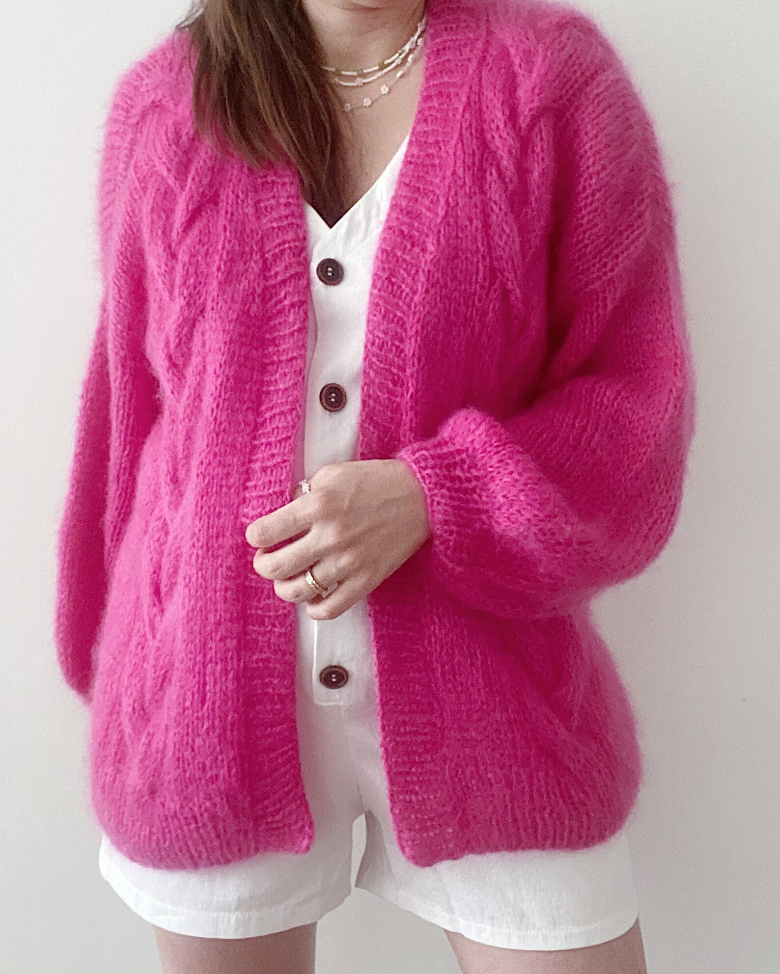Fuchsia mohair cardigan Open front chunky cardigan Luxury Etsy