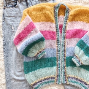 Striped mohair cardigan Colorful chunky cardigan Open front mohair cardigan Luxury knitted cardigan Striped bomber cardigan Glitter cuffs image 5