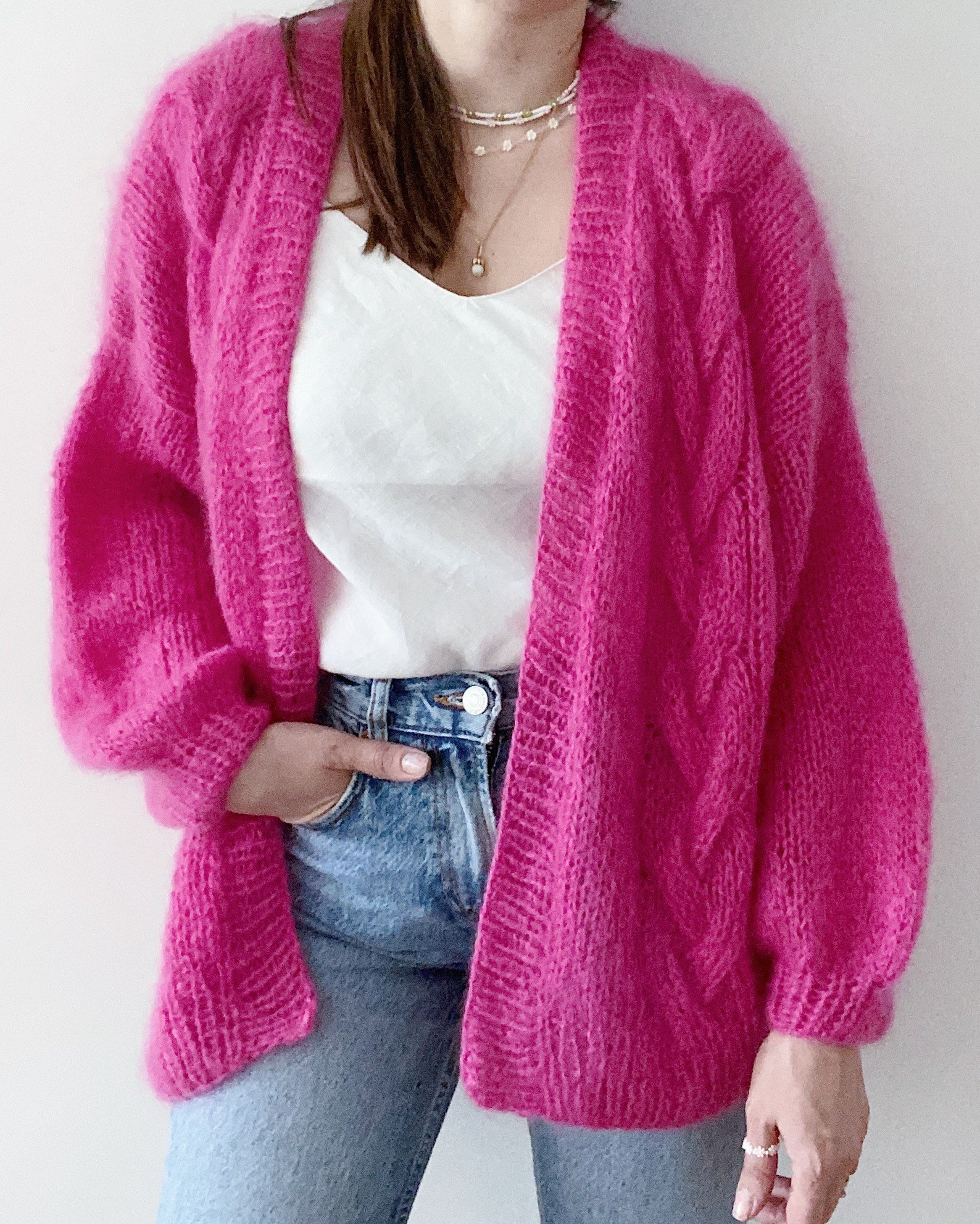 Fuchsia mohair cardigan Open front chunky cardigan Luxury Etsy