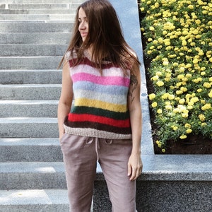 Mohair sweater vest Striped women vest Hand knitted vest Vintage style alpaca vest Striped sweater vest Bohemian vest Striped mohair vest image 5