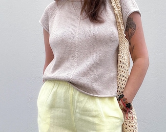 Minimalist Cotton Raglan T-Shirt Knitting Pattern, Summer Linen Basic Top  (Austere Tee, English Pattern)