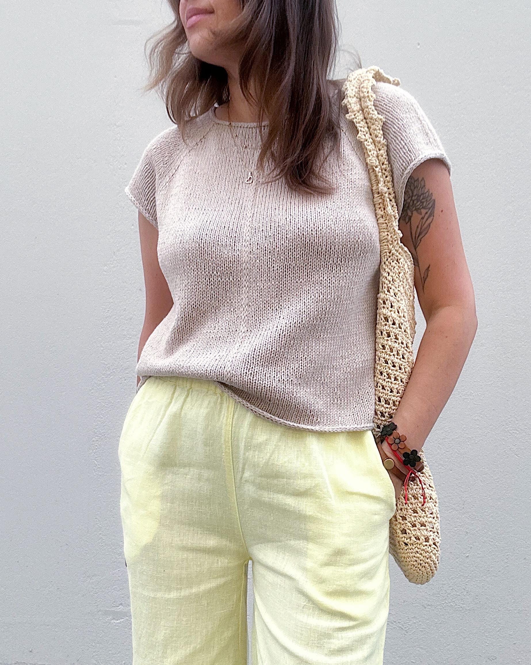 Minimalist Cotton Raglan T-shirt Knitting Pattern, Summer Linen 