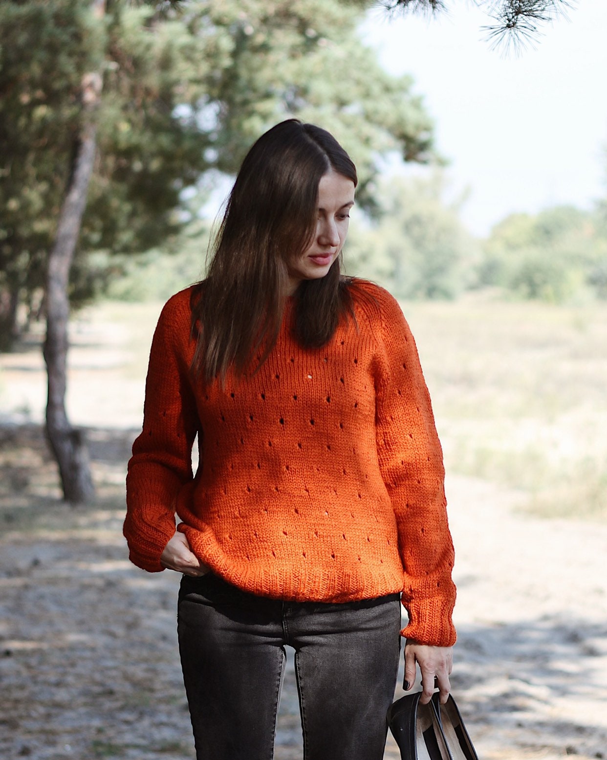 Orange women sweater Burnt orange jumper Hand knitted pullover Etsy