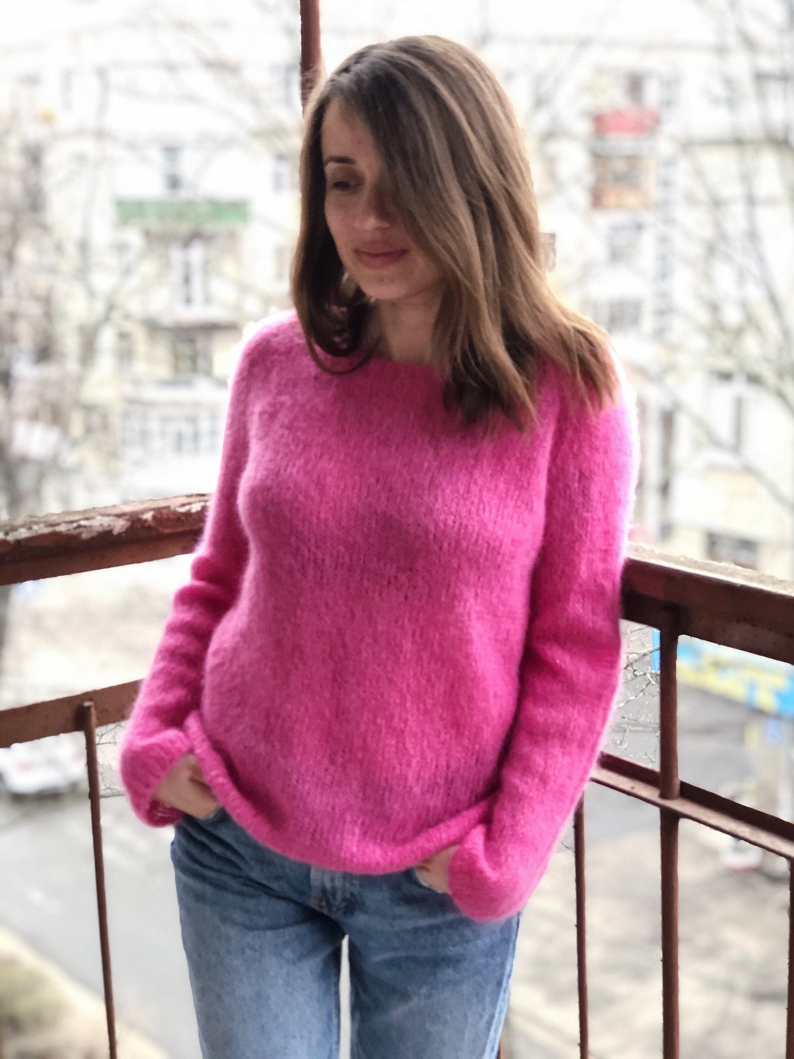 Mohair pullover Fuchsia mohair sweater Minimalist mohair | Etsy