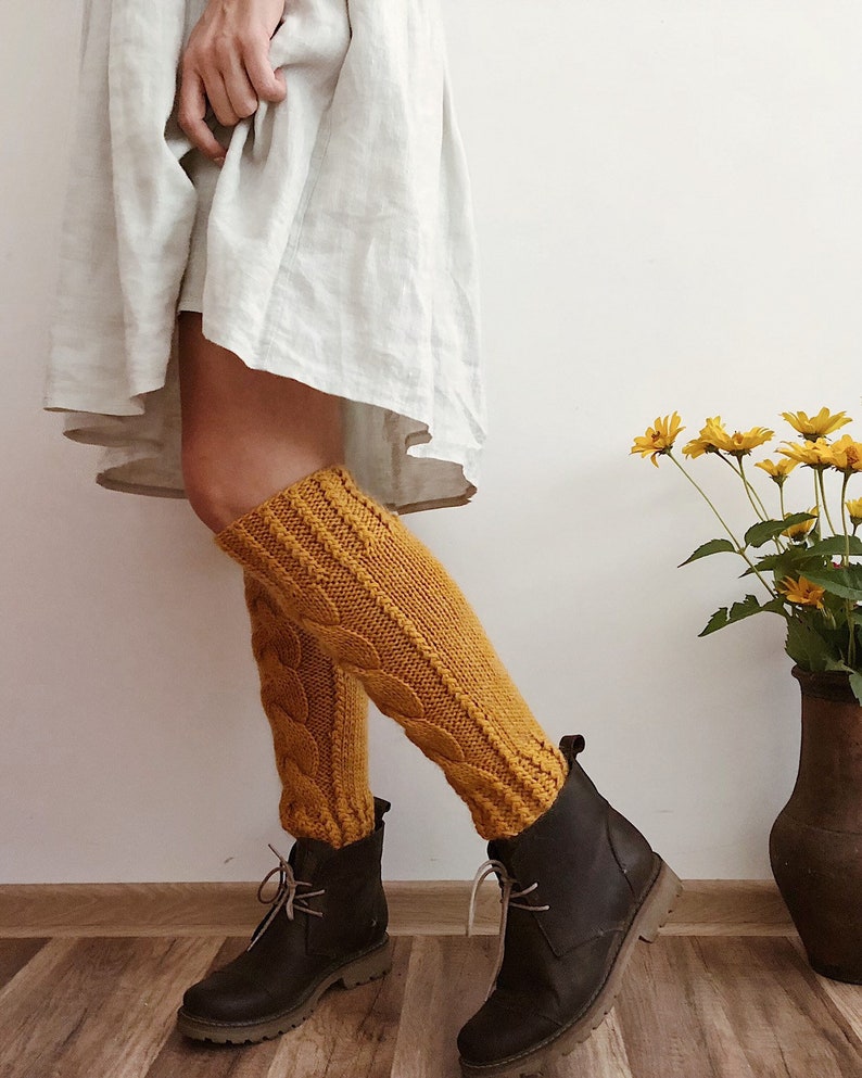 Mustard Natural Wool Leg Warmers Hand Knitted Cozy and Soft Etsy