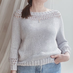 Knitting pattern Sunlit sweater Cotton sweater pattern Lace top down sweater pattern Easy raglan sweater pdf Oversized knit sweater pattern image 10