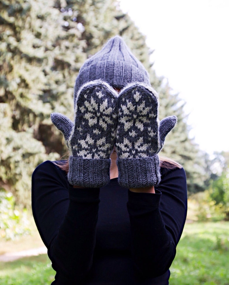 Wool mittens Grey knitted mittens Winter gloves Nordic women Etsy
