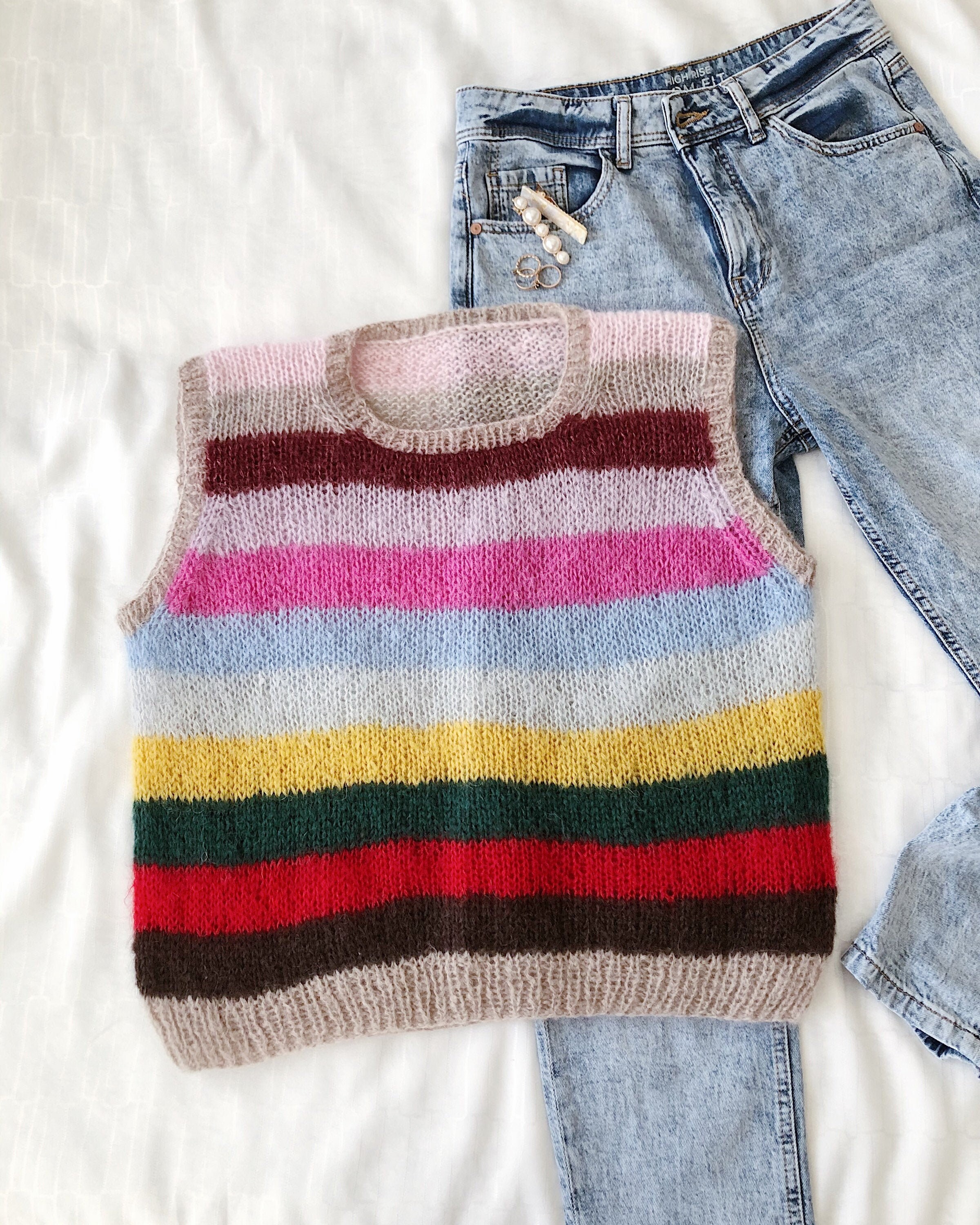 Mohair Sweater Vest Striped Women Vest Hand Knitted Vest - Etsy