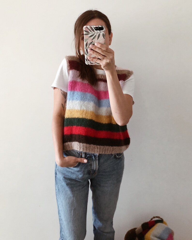 Mohair sweater vest Striped women vest Hand knitted vest Vintage style alpaca vest Striped sweater vest Bohemian vest Striped mohair vest image 7