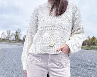 Mayble Sweater Knitting Pattern, Chunky Cropped Oversized Pullover with Mock Neck (English Pdf Download)
