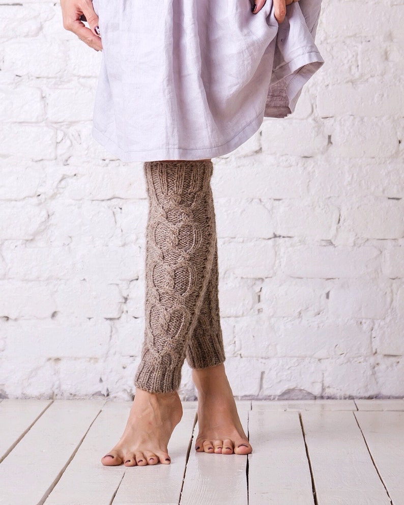 Merino wool leg warmers Beige leg warmers Over knee leg Etsy