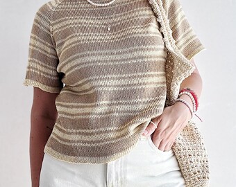 Striped Cotton Tee Knitting Pattern: Serpen Tee, Raglan Top