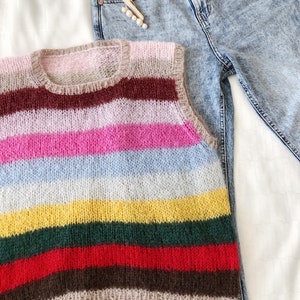 Mohair sweater vest Striped women vest Hand knitted vest Vintage style alpaca vest Striped sweater vest Bohemian vest Striped mohair vest image 8