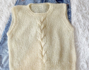 READY to SHIP size S/M Lemon Yellow sweater vest Mohair knitted sweater vest Women cable vest Vintage style vest Boho mohair knitted vest