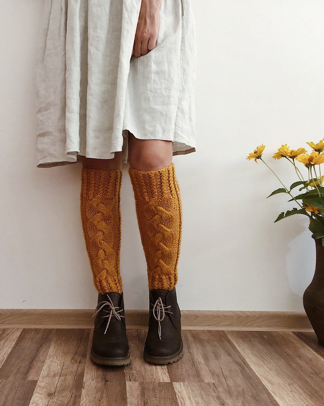 Mustard natural wool leg warmers Hand knitted cozy and soft Etsy