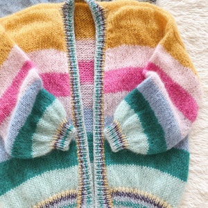 Striped mohair cardigan Colorful chunky cardigan Open front mohair cardigan Luxury knitted cardigan Striped bomber cardigan Glitter cuffs image 3