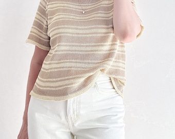 Striped Cotton Tee Knitting Pattern: Serpen Tee, Raglan Top (PDF Download)