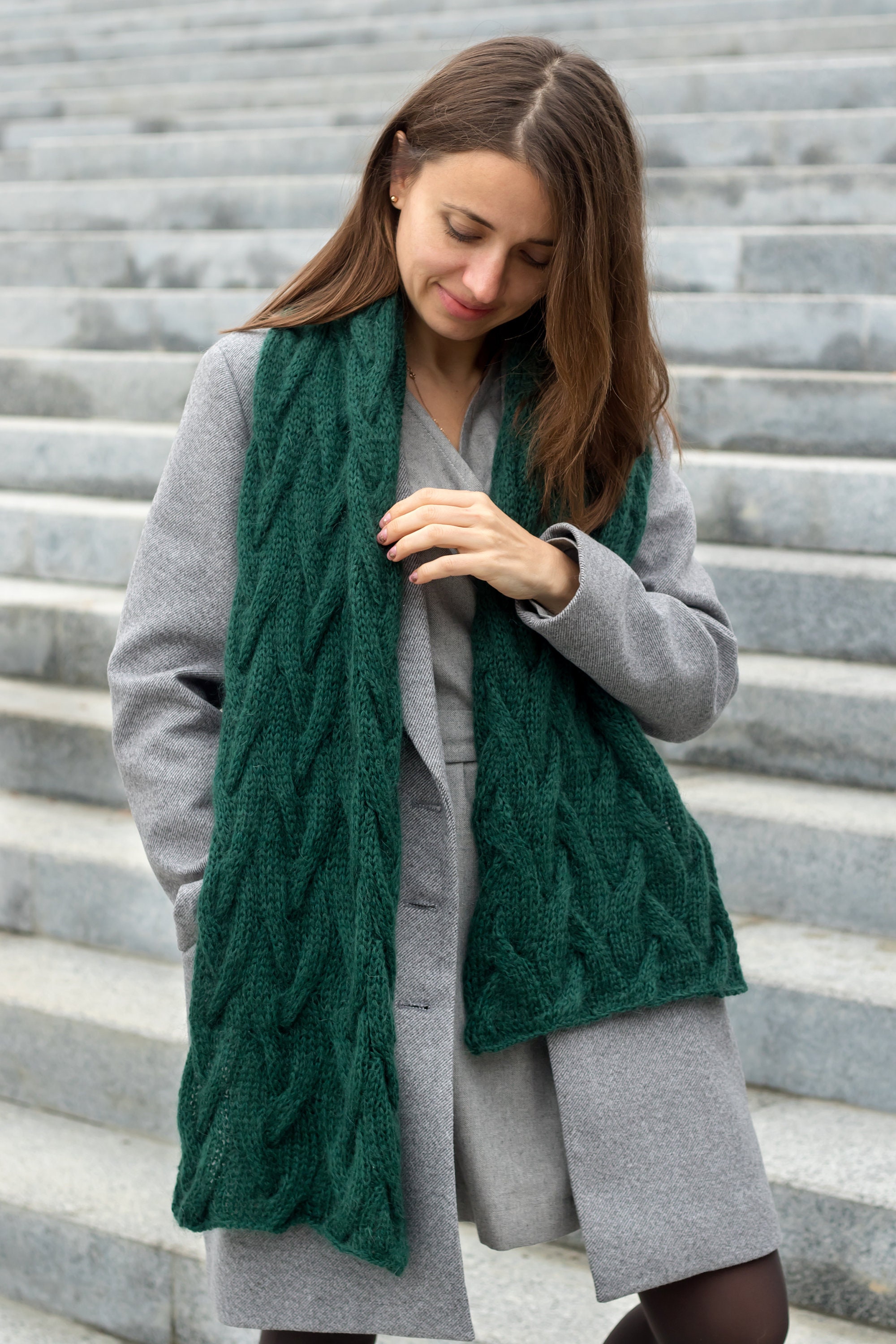 READY TO SHIP Green mohair scarf Hand knitted scarf Long women Etsy