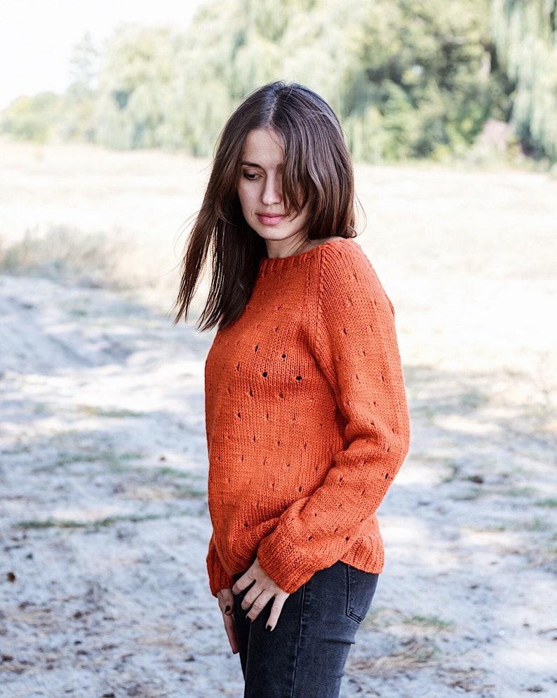 Orange women sweater Burnt orange jumper Hand knitted pullover Etsy
