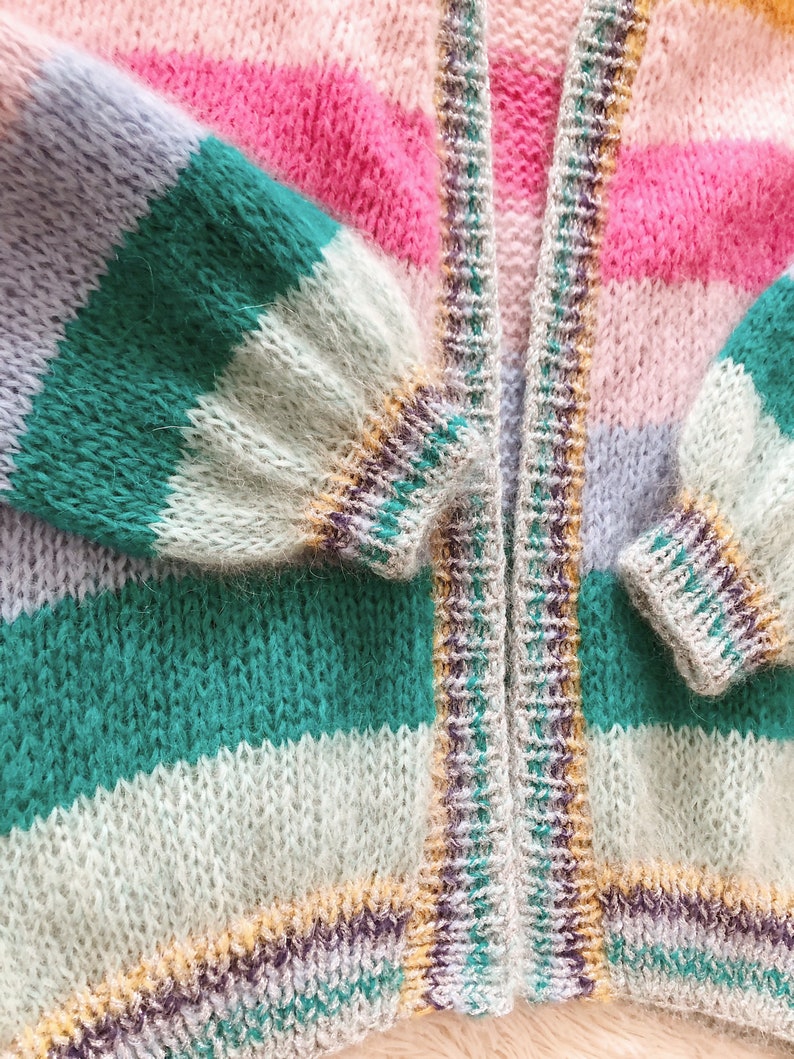 Striped mohair cardigan Colorful chunky cardigan Open front mohair cardigan Luxury knitted cardigan Striped bomber cardigan Glitter cuffs image 7
