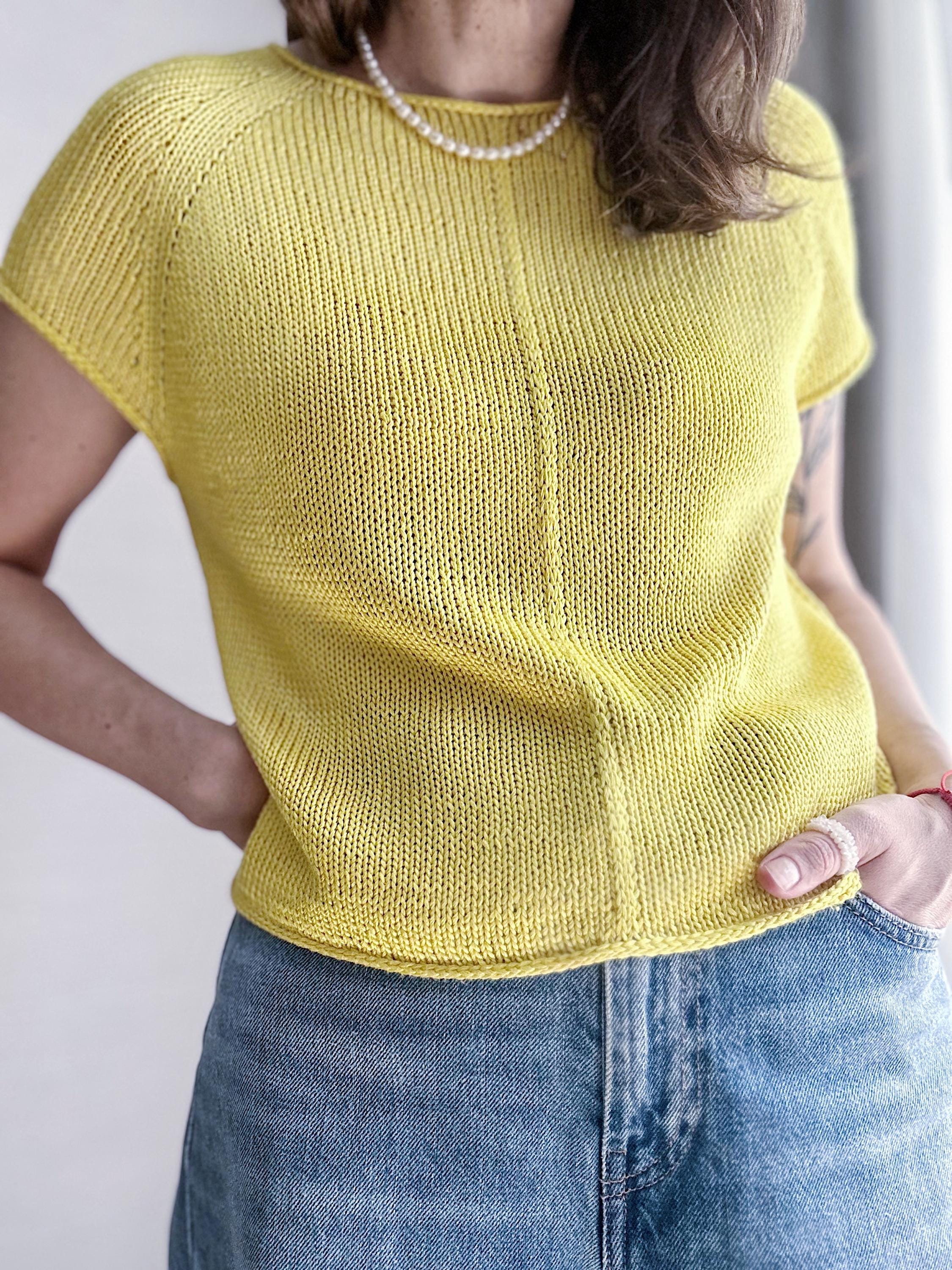 Minimalist Cotton Raglan T-shirt Knitting Pattern, Summer Linen 