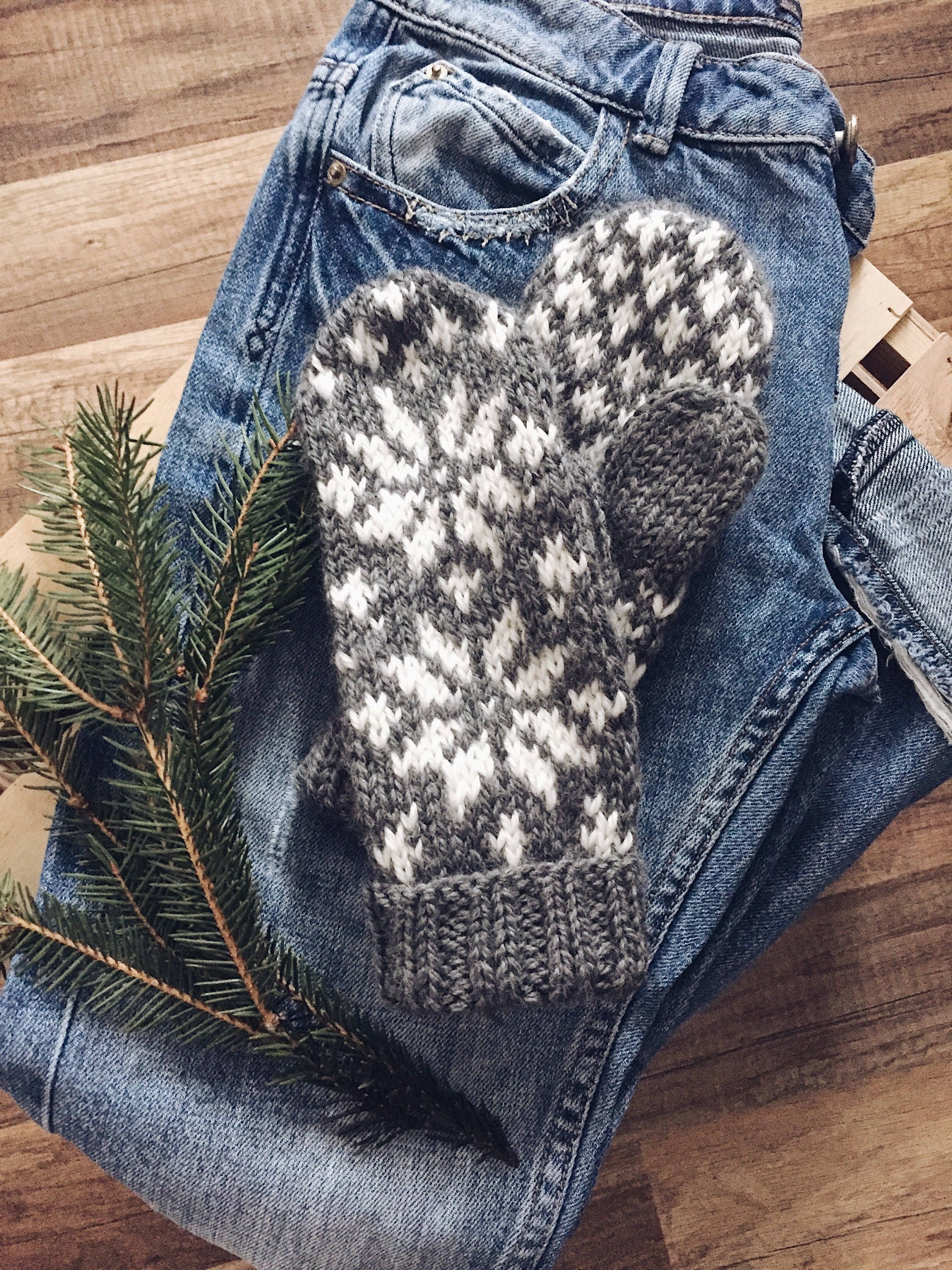 Wool mittens Grey knitted mittens Winter gloves Nordic women Etsy