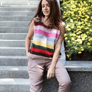 Mohair sweater vest Striped women vest Hand knitted vest Vintage style alpaca vest Striped sweater vest Bohemian vest Striped mohair vest image 3