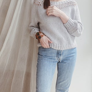 Knitting pattern Sunlit sweater Cotton sweater pattern Lace top down sweater pattern Easy raglan sweater pdf Oversized knit sweater pattern image 9