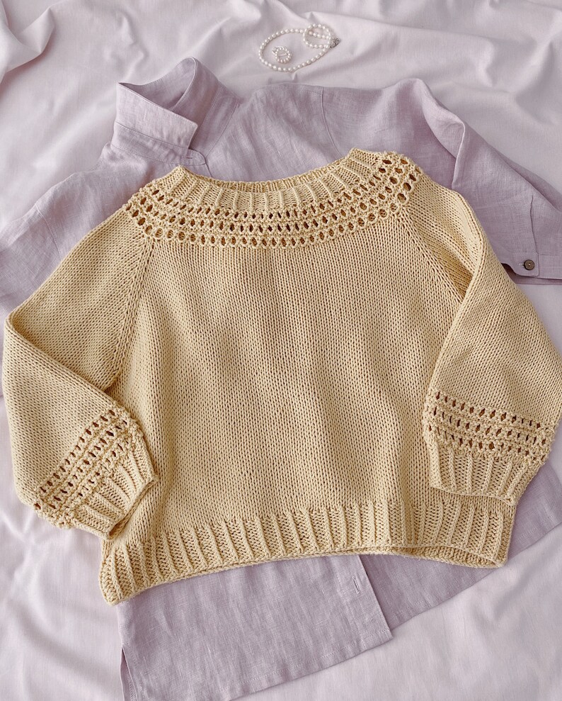 Knitting pattern Sunlit sweater Cotton sweater pattern Lace top down sweater pattern Easy raglan sweater pdf Oversized knit sweater pattern image 4