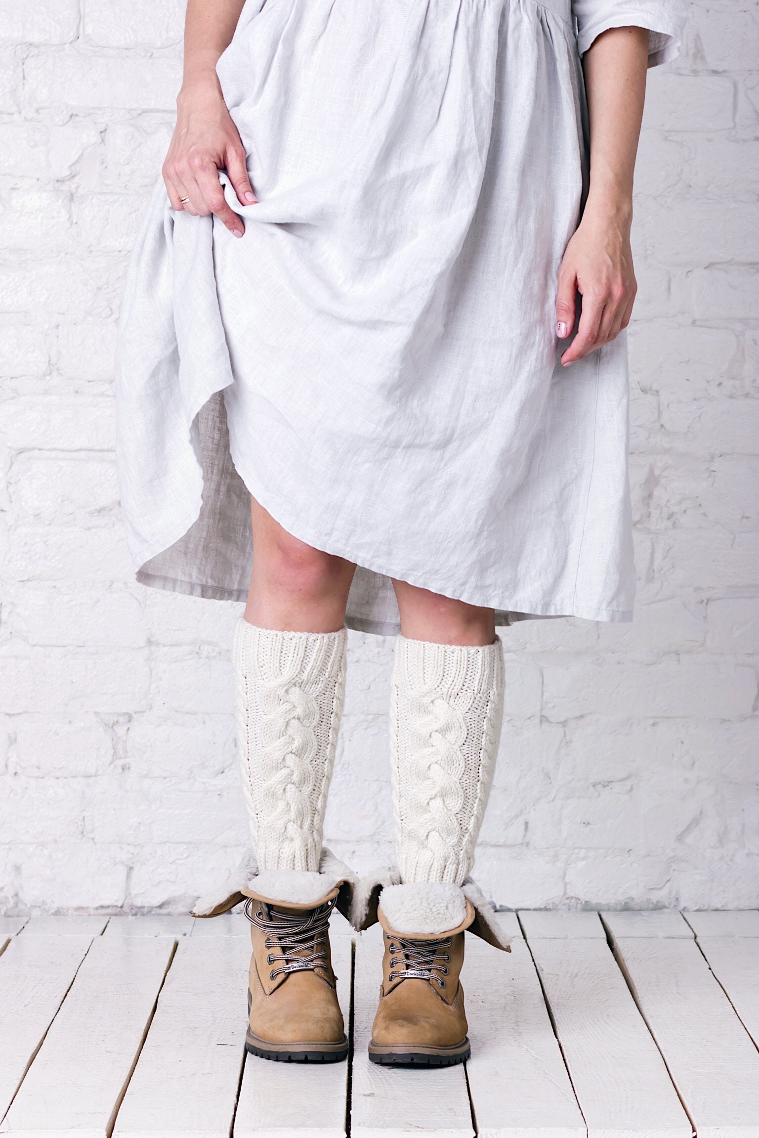 White winter wool women leg warmers Dance yoga thick over knee Etsy