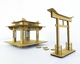 Sanctuaire japonais en carton pour décor de jouets