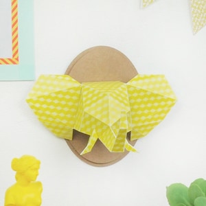 Yellow elephant head paper trophy for children's wall decoration