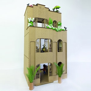 Edifício art déco de papelão para decoração de brinquedos