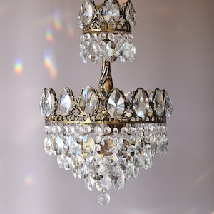 Vintage Crystal Chandelier: Antique French Empire Style Brass Lighting