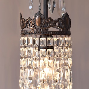 Mini Crystal Chandelier: Antique French Style Brass Pendant Light