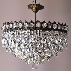 Antique Brass Crystal Chandelier: Semi Flush Mount French Lighting