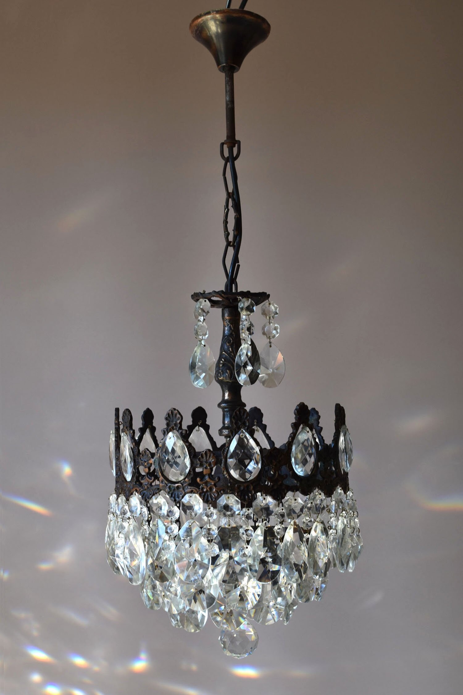 Antique French Crystal Chandelier Vintage Ceiling Lighting