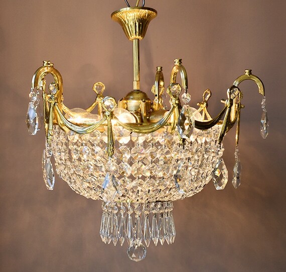 Low Ceiling Lighting Brass Pendant Home And Living Lustre Antique French Vintage Lead Octagon Crystal Chandelier Old Lamp Lighting Fitting