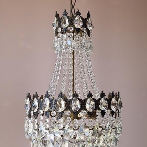 Antique French Style Crystal Chandelier: Handmade Brass Pendant Light