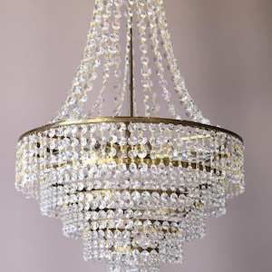 Antique Brass Crystal Chandelier: Empire French Style Vintage Lighting