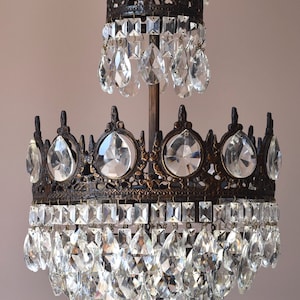 Empire Crystal Chandelier: Antique Brass, Shabby Chic Lighting