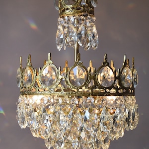 Vintage Empire Crystal Chandelier: Antique French Style Brass Ceiling Lamp