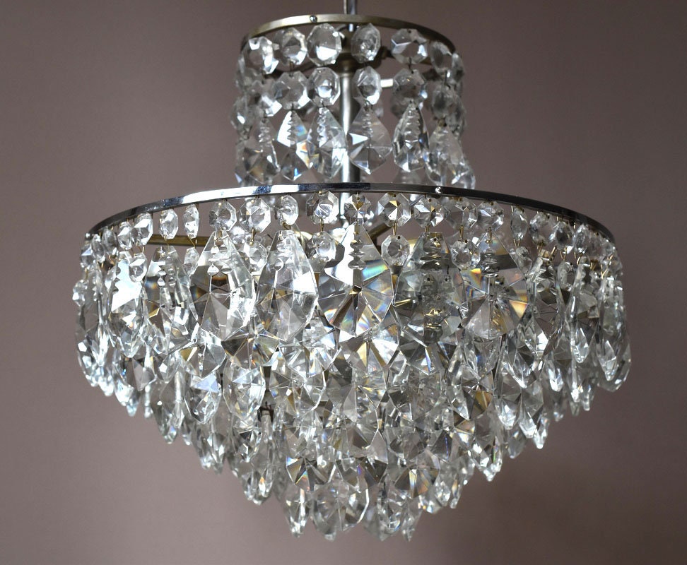 Antique French Vintage Crystal Chandelier In Silver Affordable